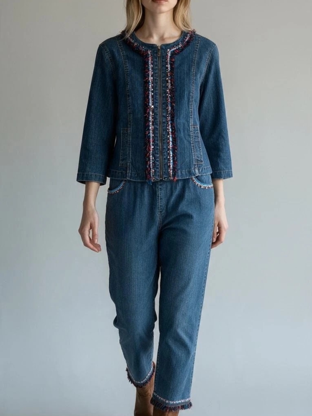 Ruby Rd. Dark Blue Denim Boho Suit